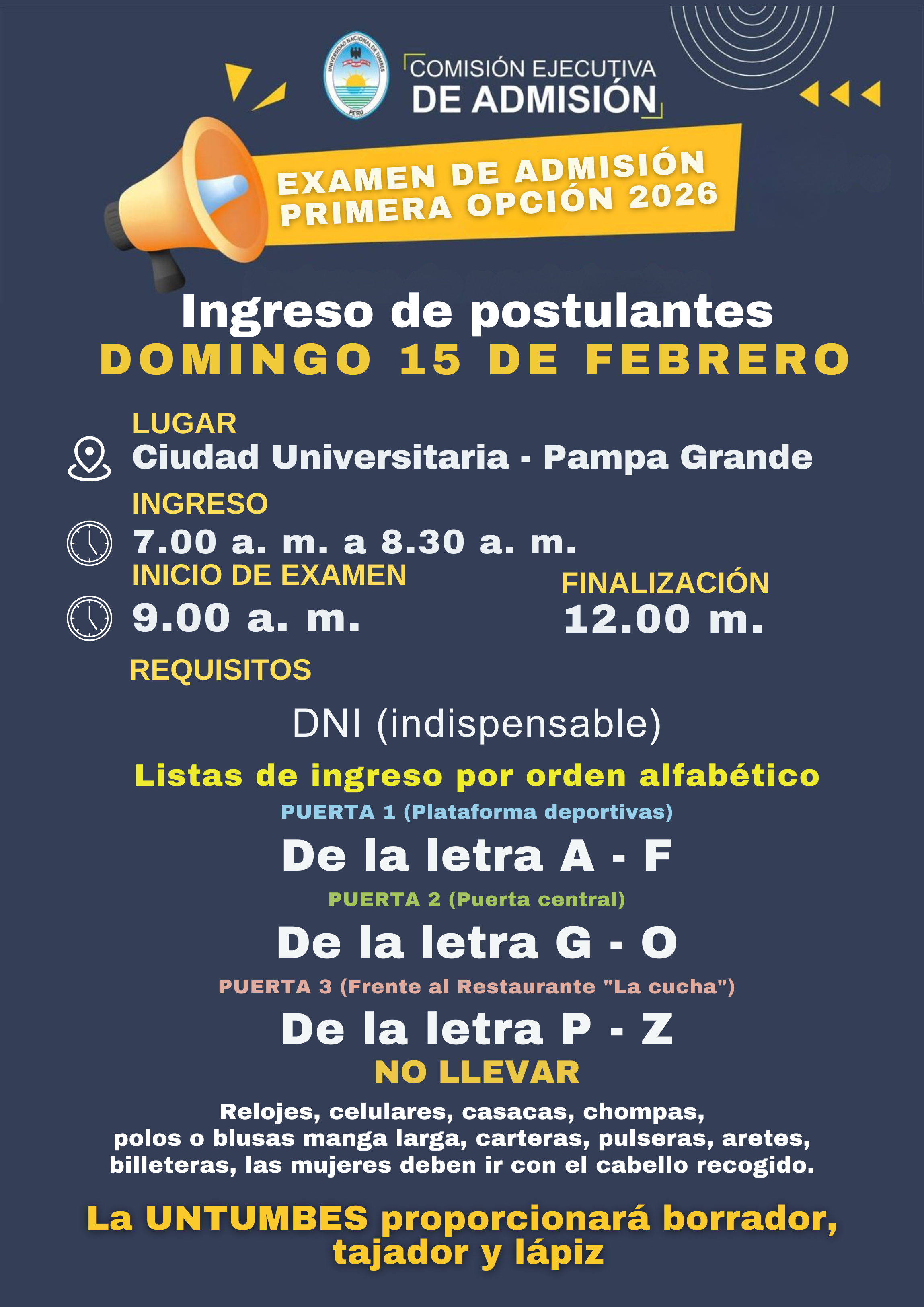 EXAMEN DE ADMISIÓN - PRIMERA OPCIÓN 2026 